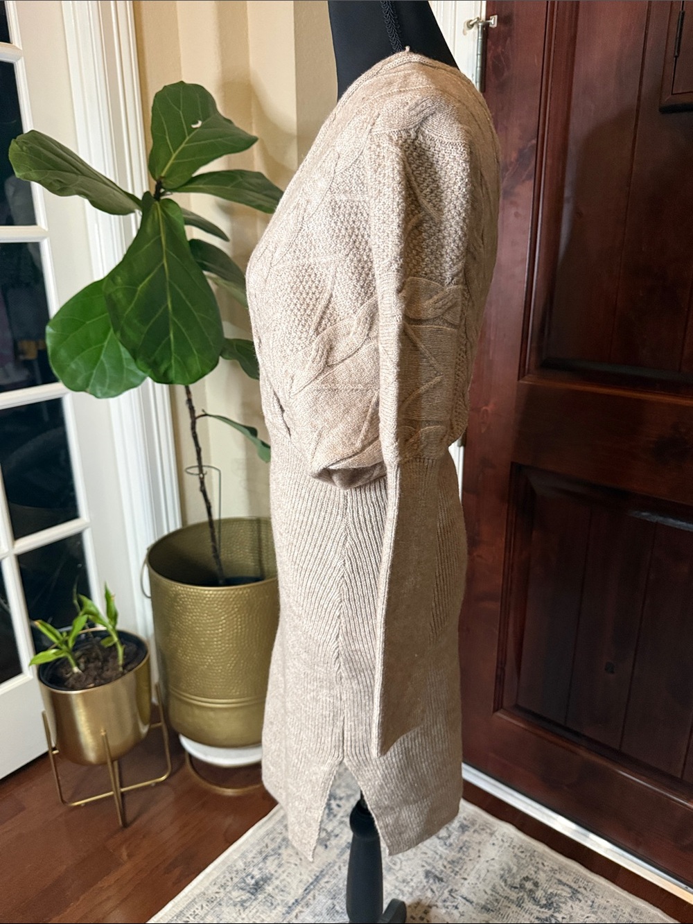 Cupshe Beige Cable-Knit Wrap Sweater Dress - Picture 4 of 9